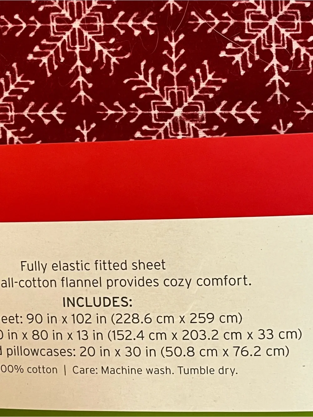 Queen Flannel Sheet Set 100% Cotton Red Snowflake Holiday Bedding